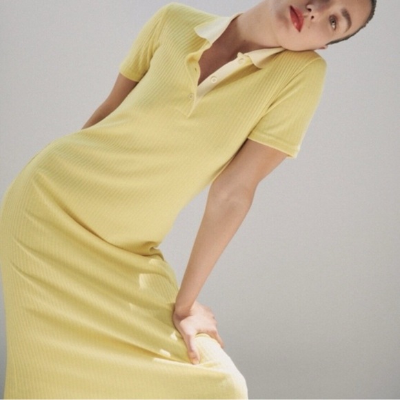 ZARA || Butter Yellow Ribbed Midi Dress Size Large - Picture 2 of 11